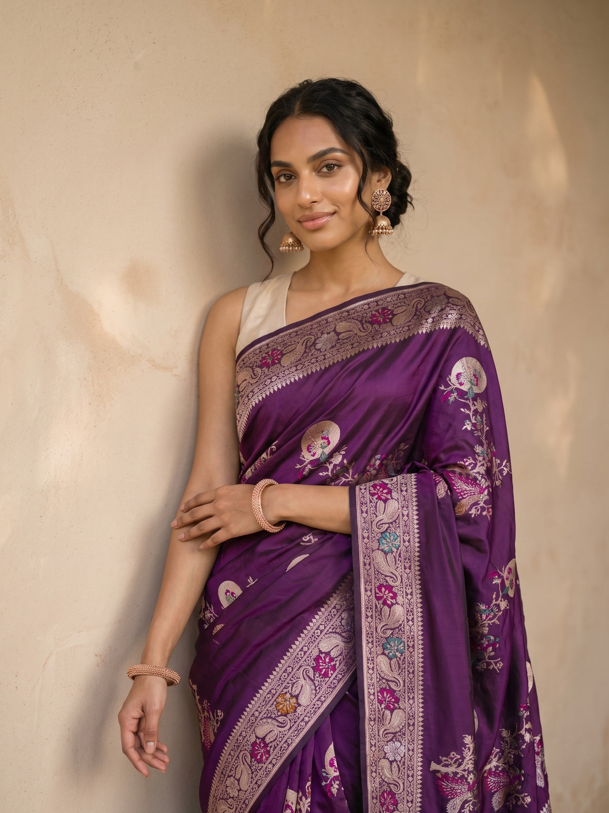 Purple Banaras Georgette Saree - portrait