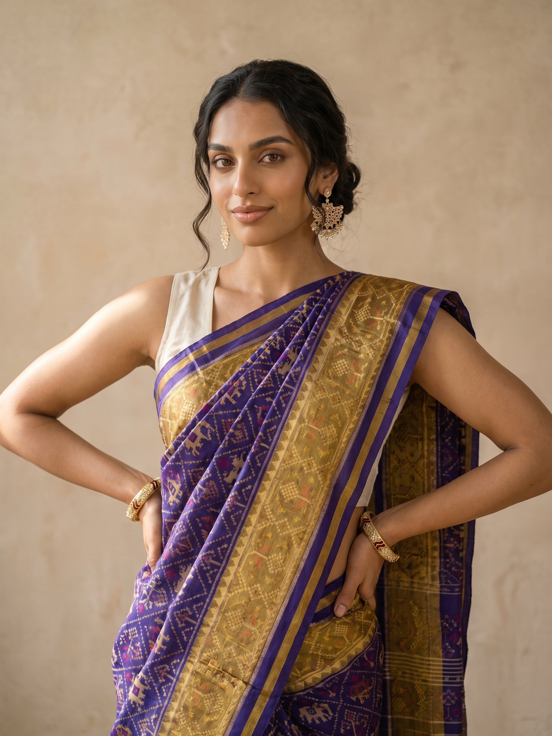 Purple Ikat Silk Saree - portrait