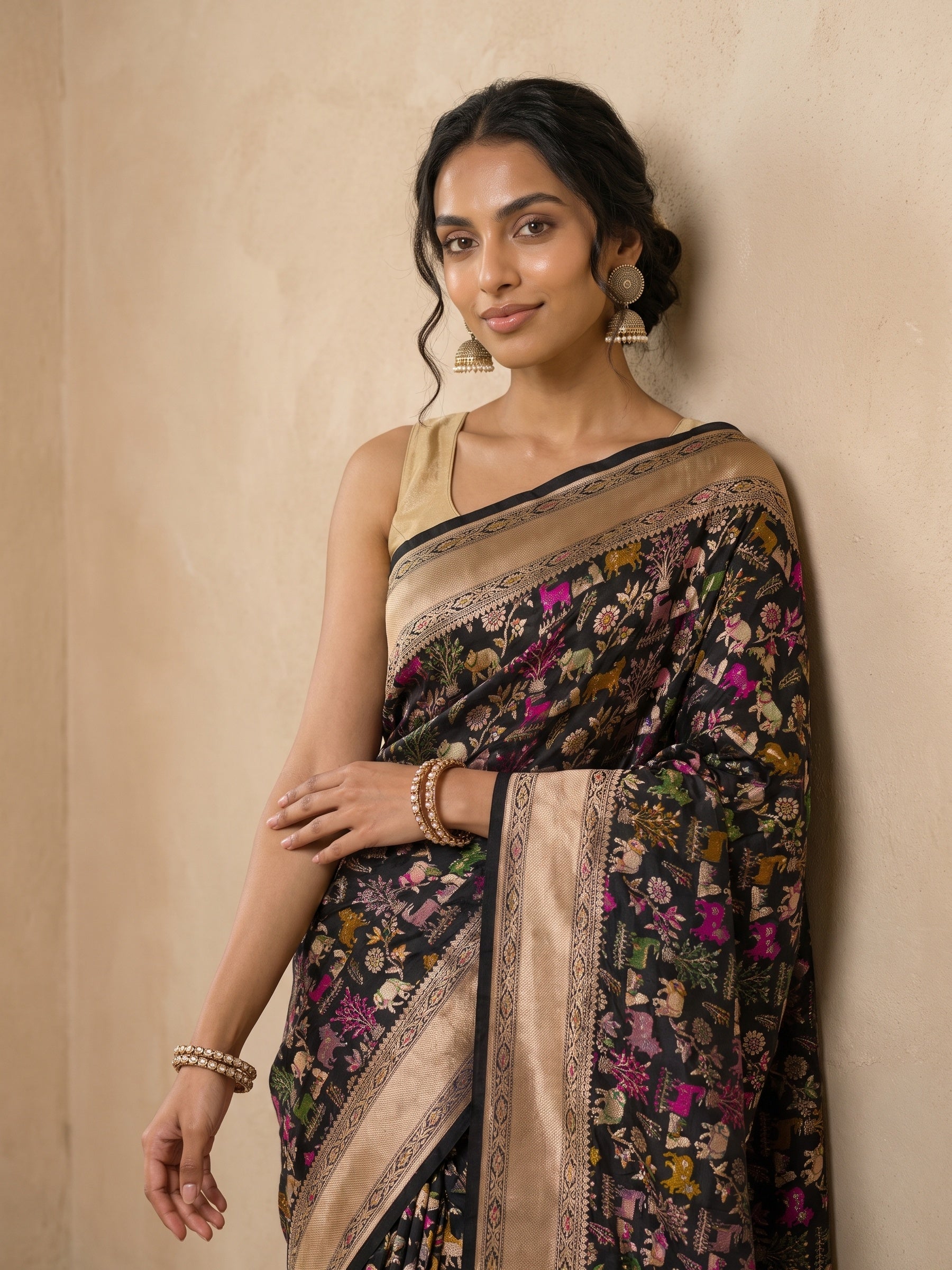 Black Banaras Georgette Saree - portrait