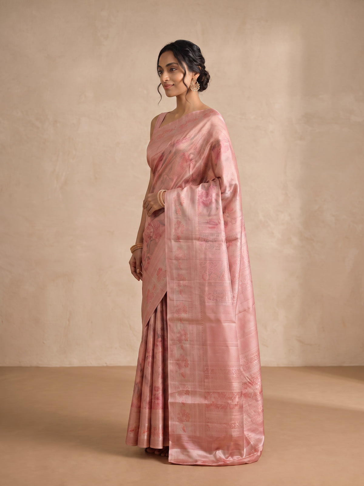 Dusty Rose Banaras Georgette Saree - side standing