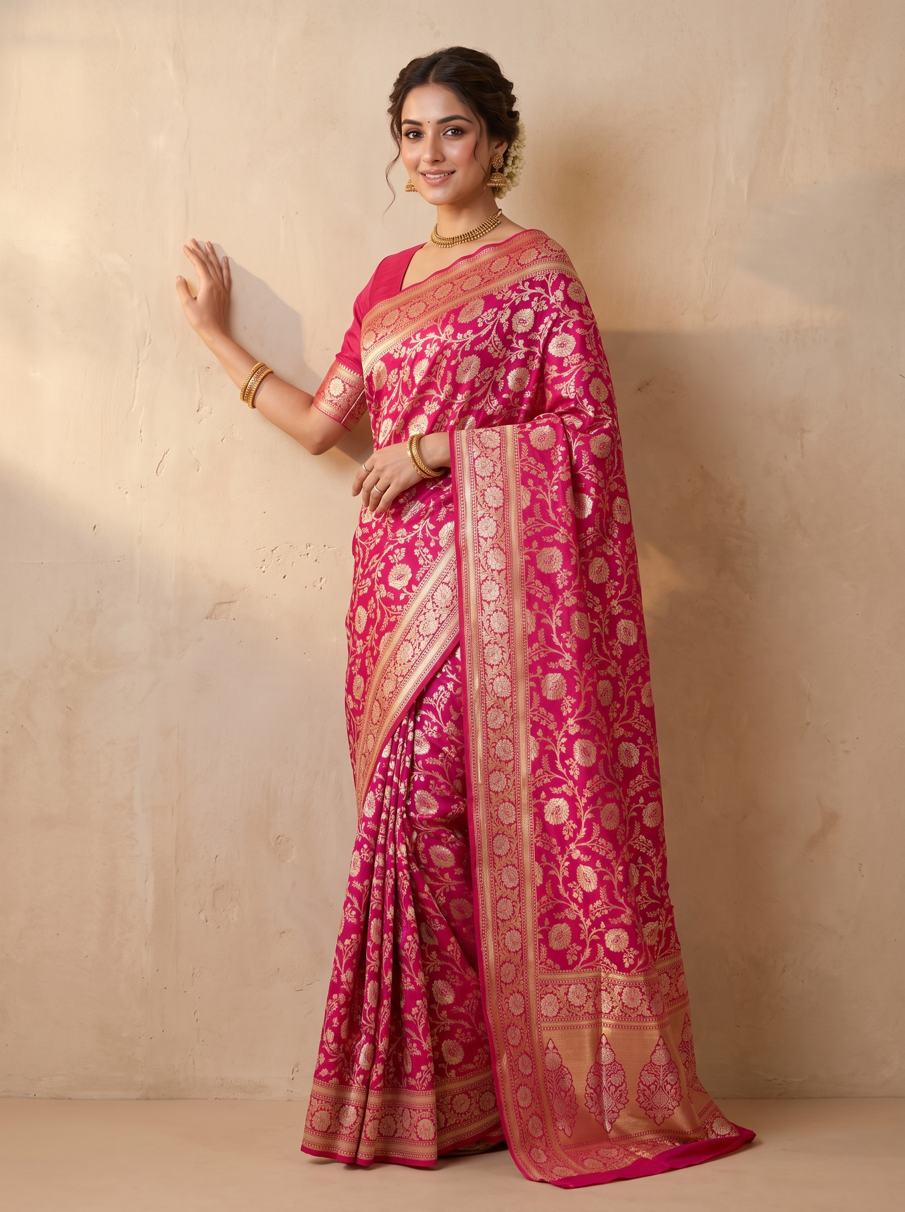 Pink Banaras Georgette Saree - pose 2