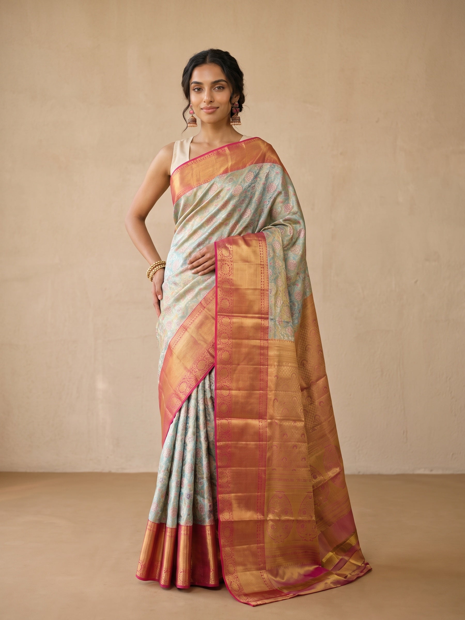 Ice Blue Pure Kanjivaram Silk Saree - front pose