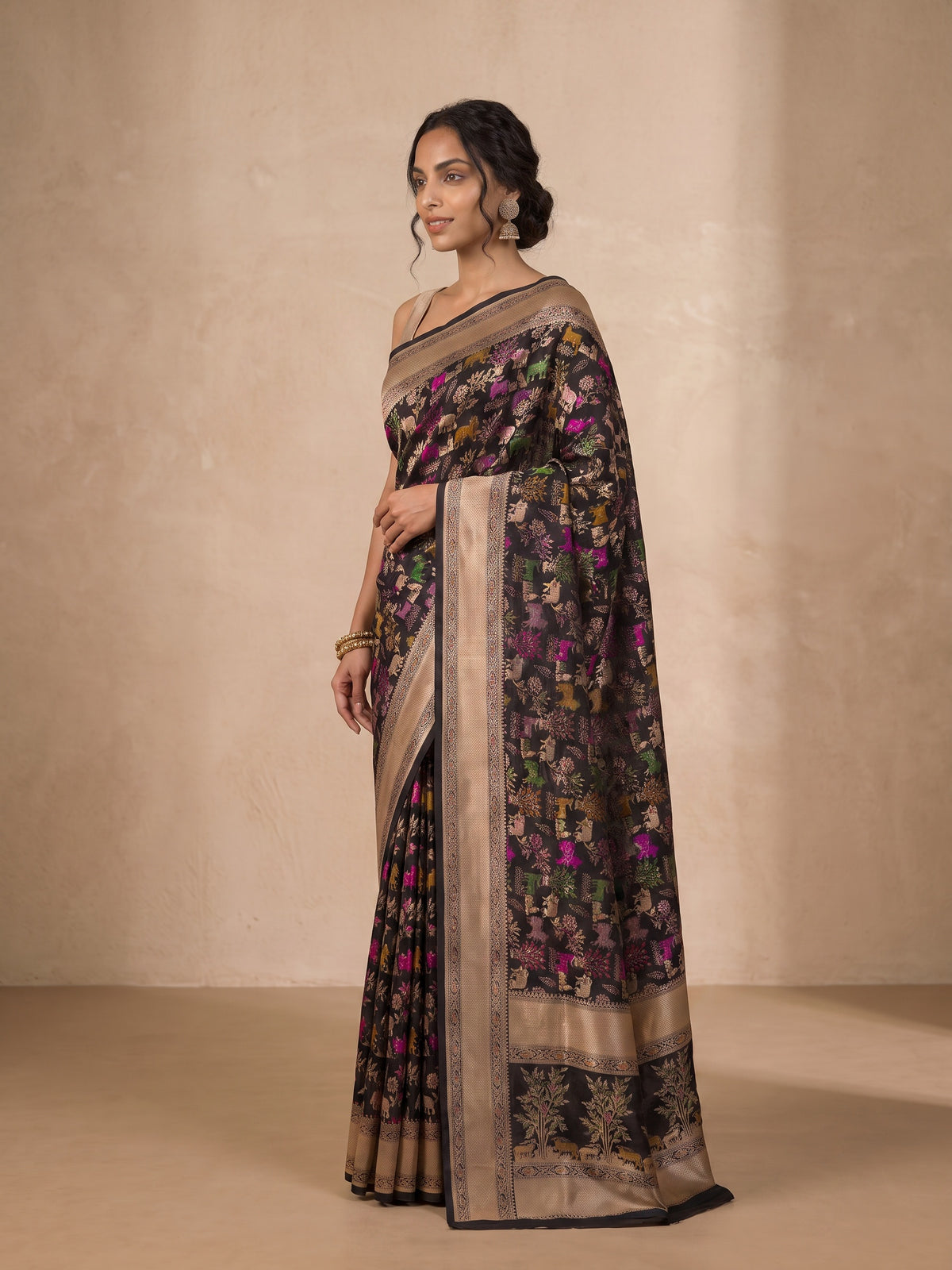 Black Banaras Georgette Saree - side standing