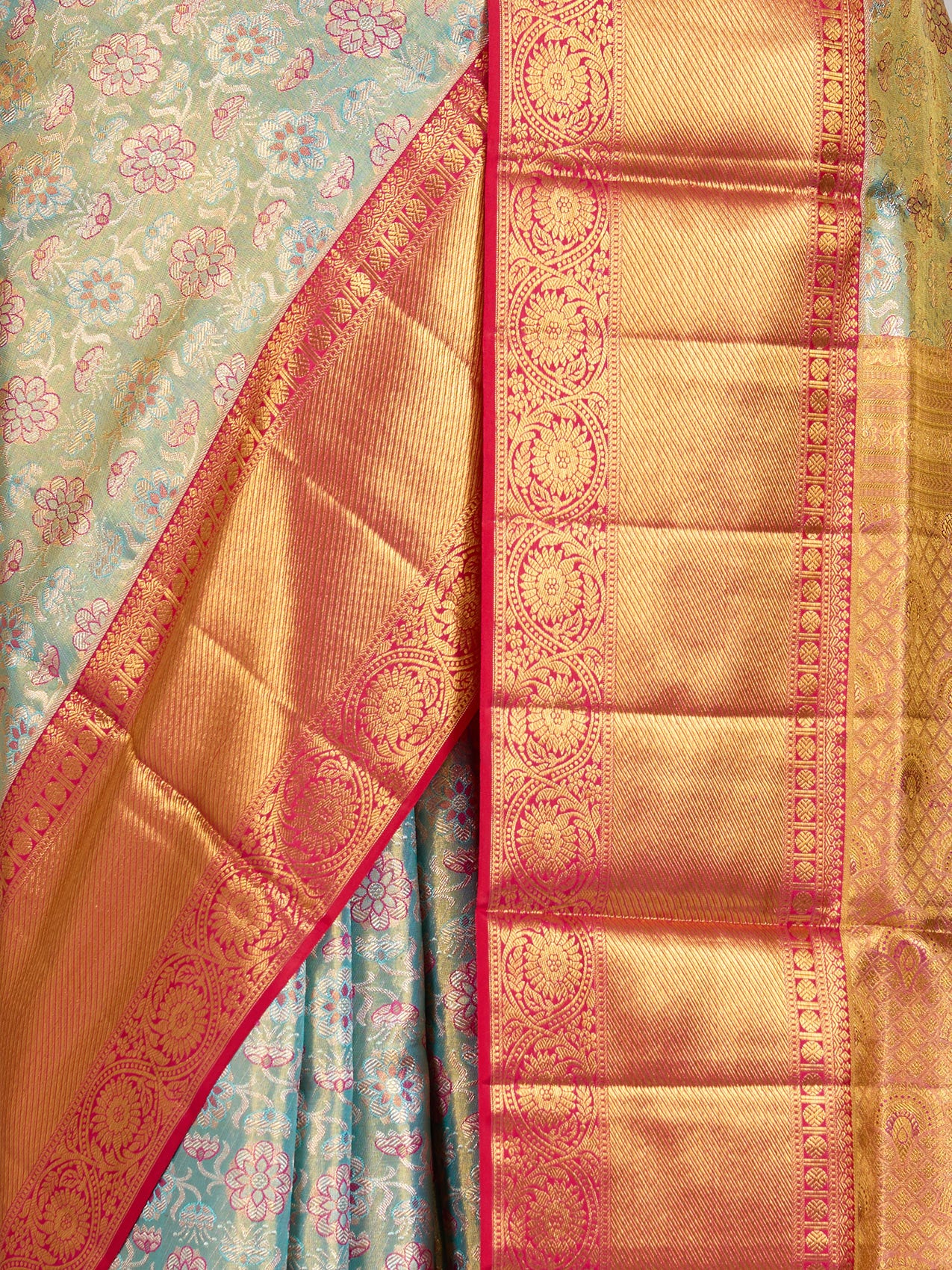 Ice Blue Pure Kanjivaram Silk Saree - fabric detail