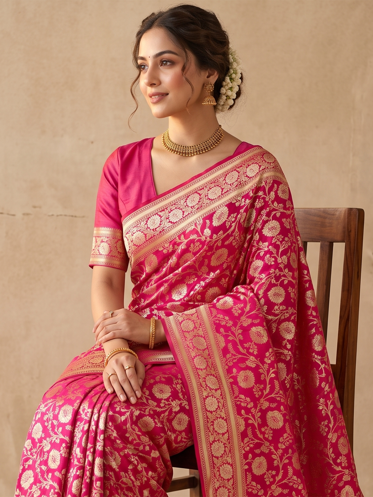 Pink Banaras Georgette Saree - pose 3