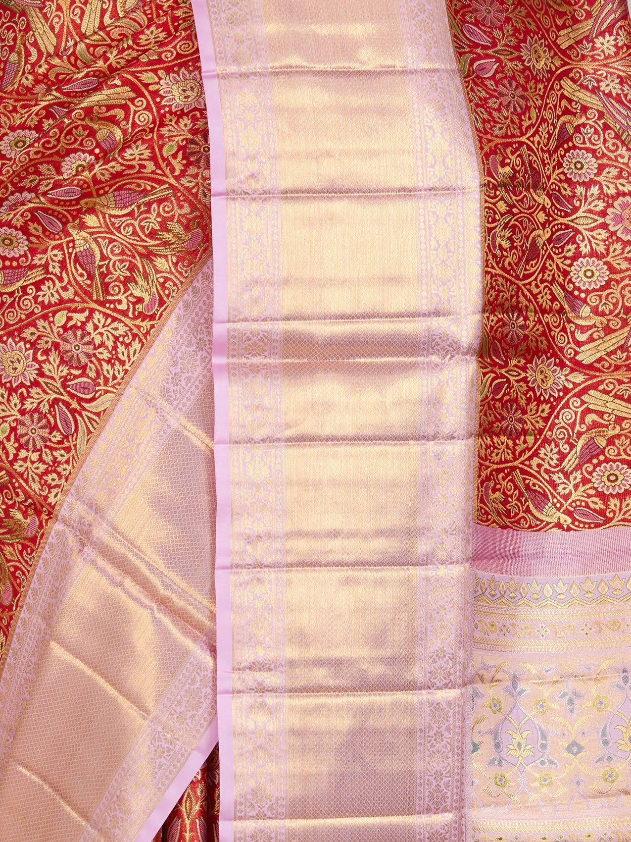 Red Pure Kanjivaram Silk Saree - fabric detail