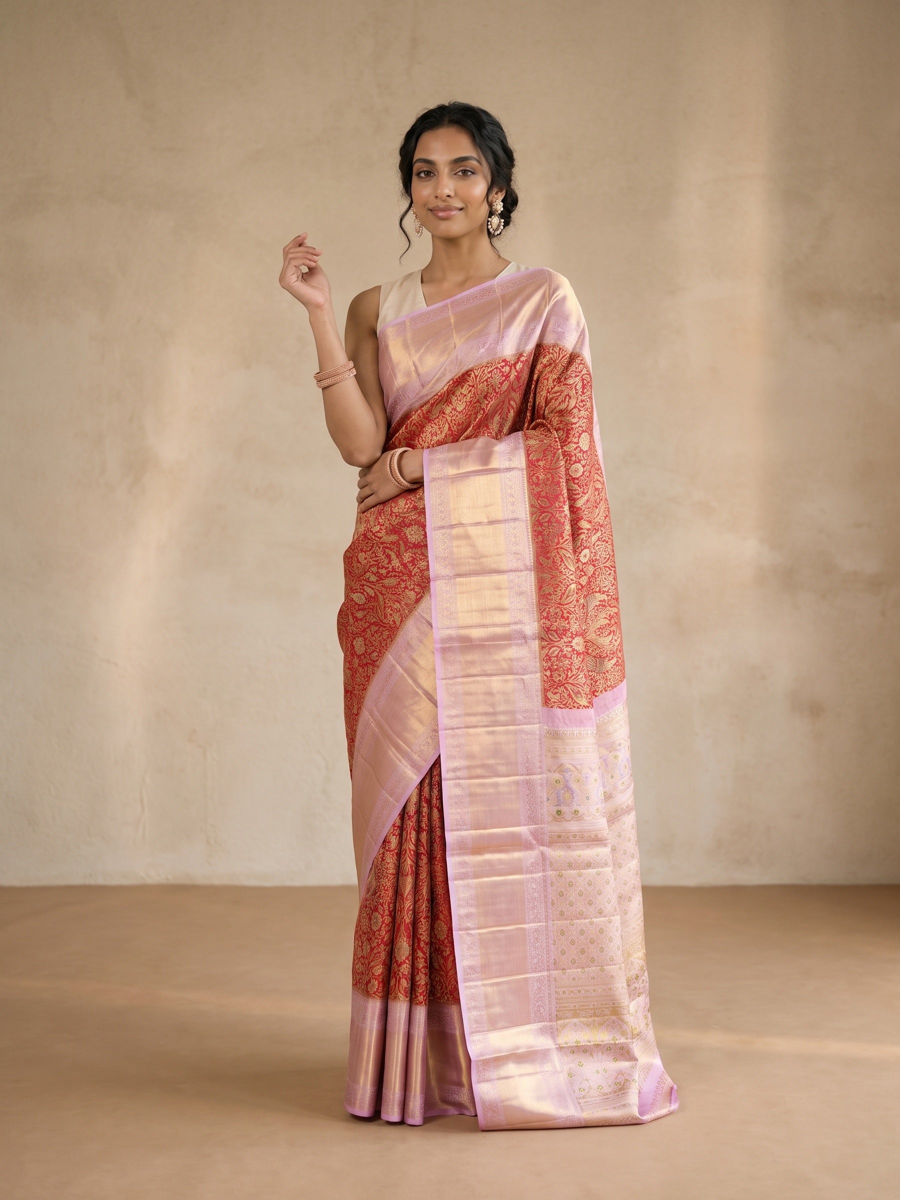 Red Pure Kanjivaram Silk Saree - front pose