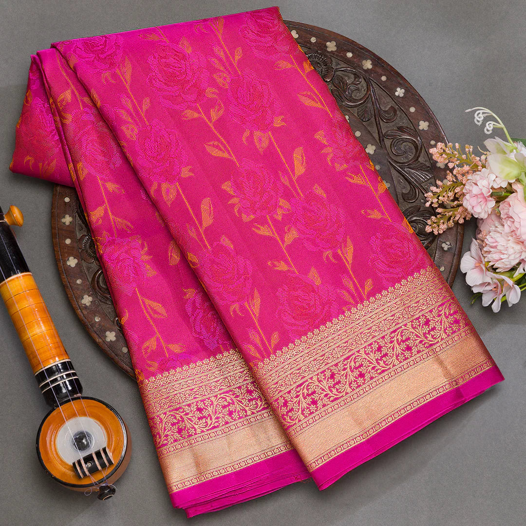 pink colour silk saree​