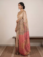 Pink & Gold Pure Kanjeevaram Designer Silk Saree with Floral Motifs - detail