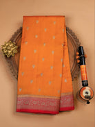Rust Orange Pure Banarasi Matka Silk Saree with Zari Buttas & Red Floral Border