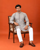 Grey Silk Embroidered Kurta with White Pants