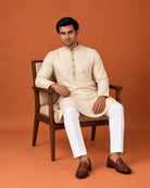 Off-White Silk Kurta with Self Embroidery & Matching Pants