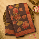 Light Charcoal Brown Pashmina Kari Saree with Red & Gold Zari Border