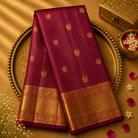 Maroon Kanjeevaram Silk Saree with Zari Checks-Motifs, Gold Border & Blouse