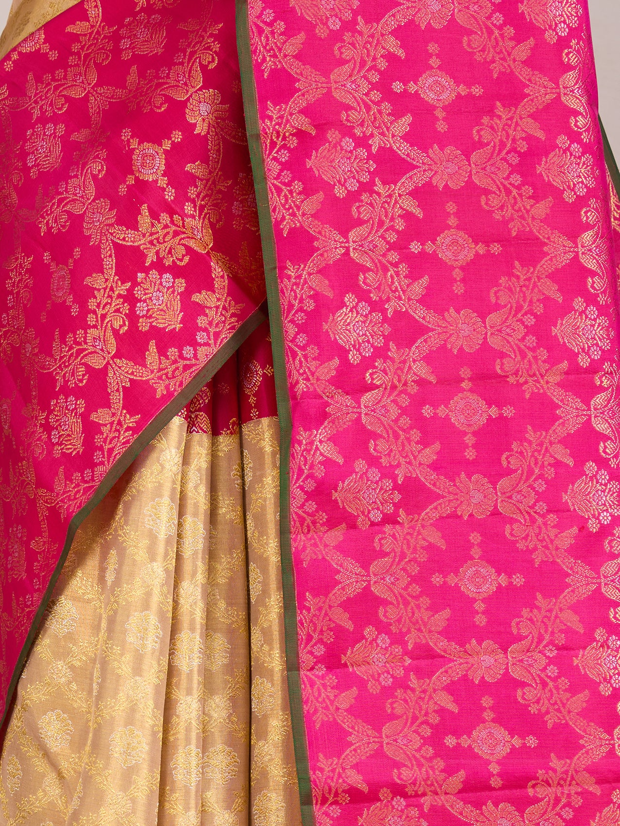 Golden Beige Pure Kanjeevaram Tissue Silk Saree with Diagonal Checks - detail
