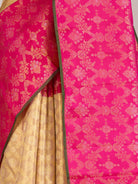 Golden Beige Pure Kanjeevaram Tissue Silk Saree with Diagonal Checks - detail