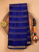 Navy Blue Mysore Crepe Silk Saree with Zari Stripes & Border