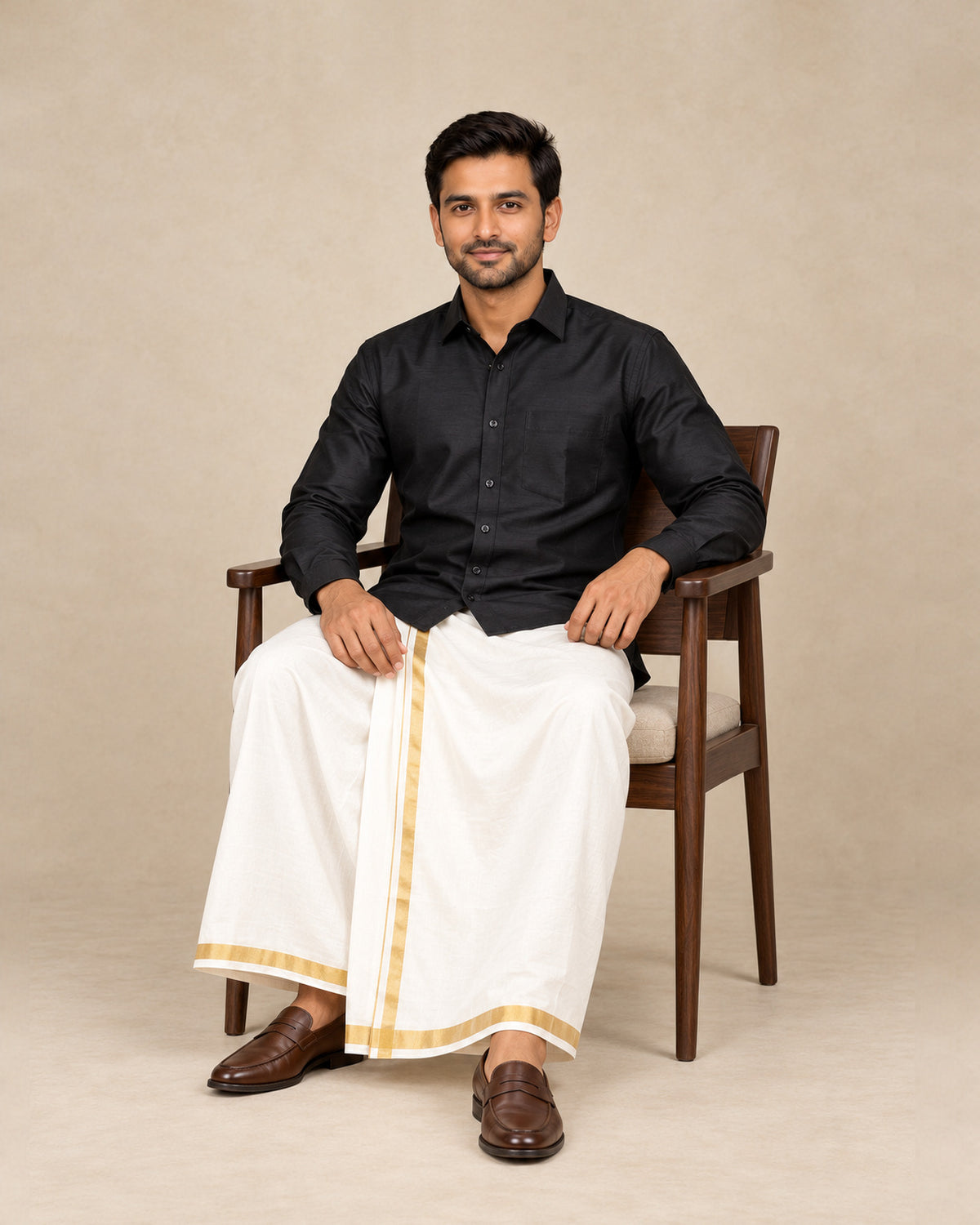 Black Plain Raw Silk Shirt
