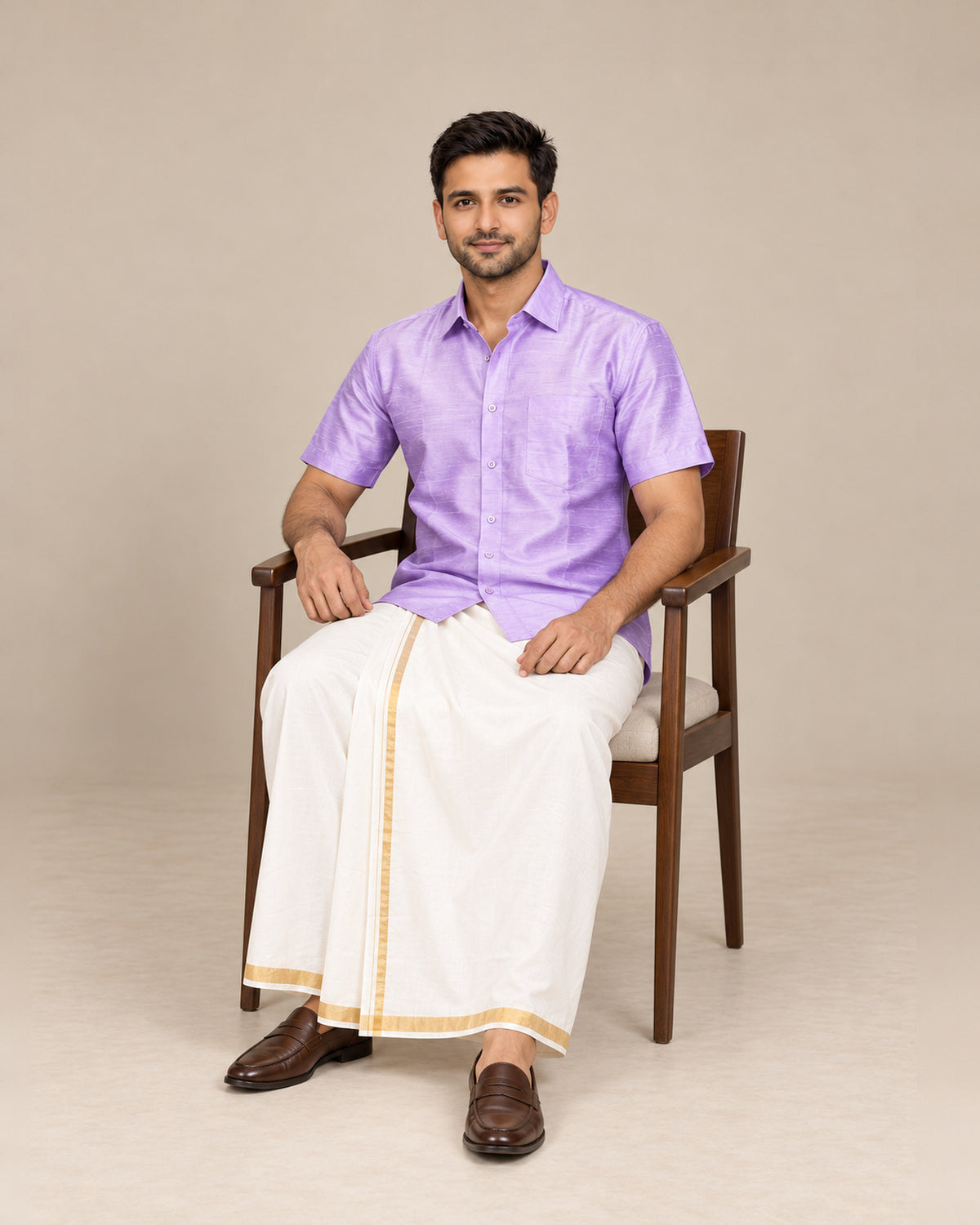 Lavender Plain Raw Silk Shirt