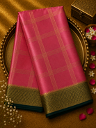 Light Pink Pure Mysore Crepe Silk Saree with Zari Checks