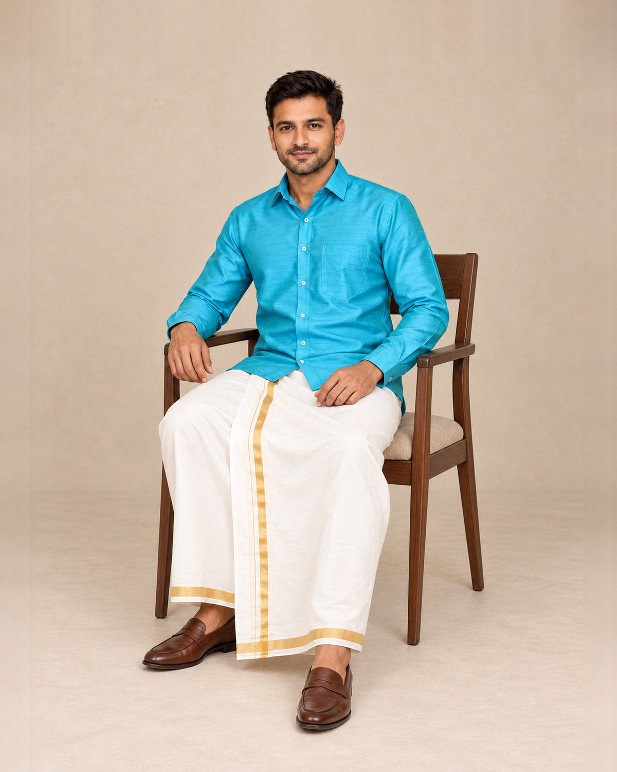 Dark Teal Green Plain Raw Silk Shirt