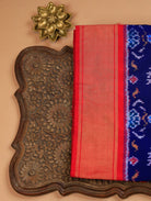 Dark Blue Pure Ikat Silk Saree with Floral Weave & Red Zari Border