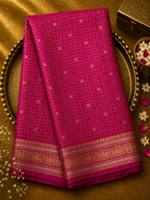 Magenta Pink Pure Mysore Crepe Silk Saree with Zari Checks