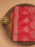 Dusky Red Pure Tussar Silk Saree with Bandhani Print & Coordinated Border