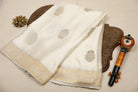 Off-White Modal Banarasi Saree with Floral Zari Motifs & Floral Zari Border
