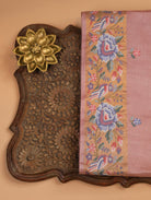 Onion Pink Pure Munga Tussar Silk Saree with Buttas & Cross-Stitch Border