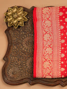 Bright Red Pure Banarasi Georgette Saree with Zari Buttas & Floral Border