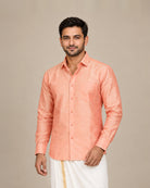 Light Orange Plain Raw Silk Shirt