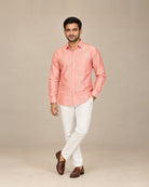 Peach Plain Raw Silk Shirt