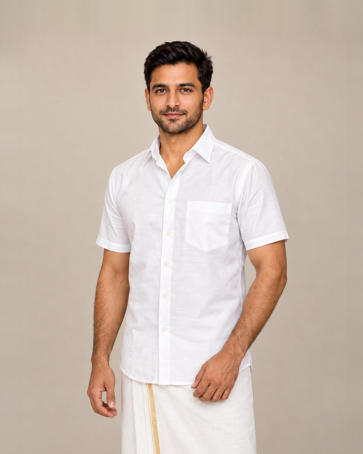 White Plain Raw Silk Shirt