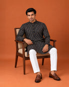 Navy Blue Georgette Kurta with Thread Embroidery & White Pants