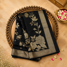 Black Semi Banarasi Silk Saree with Gold Zari Buttas & Gold Zari Border