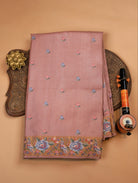 Onion Pink Pure Munga Tussar Silk Saree with Buttas & Cross-Stitch Border