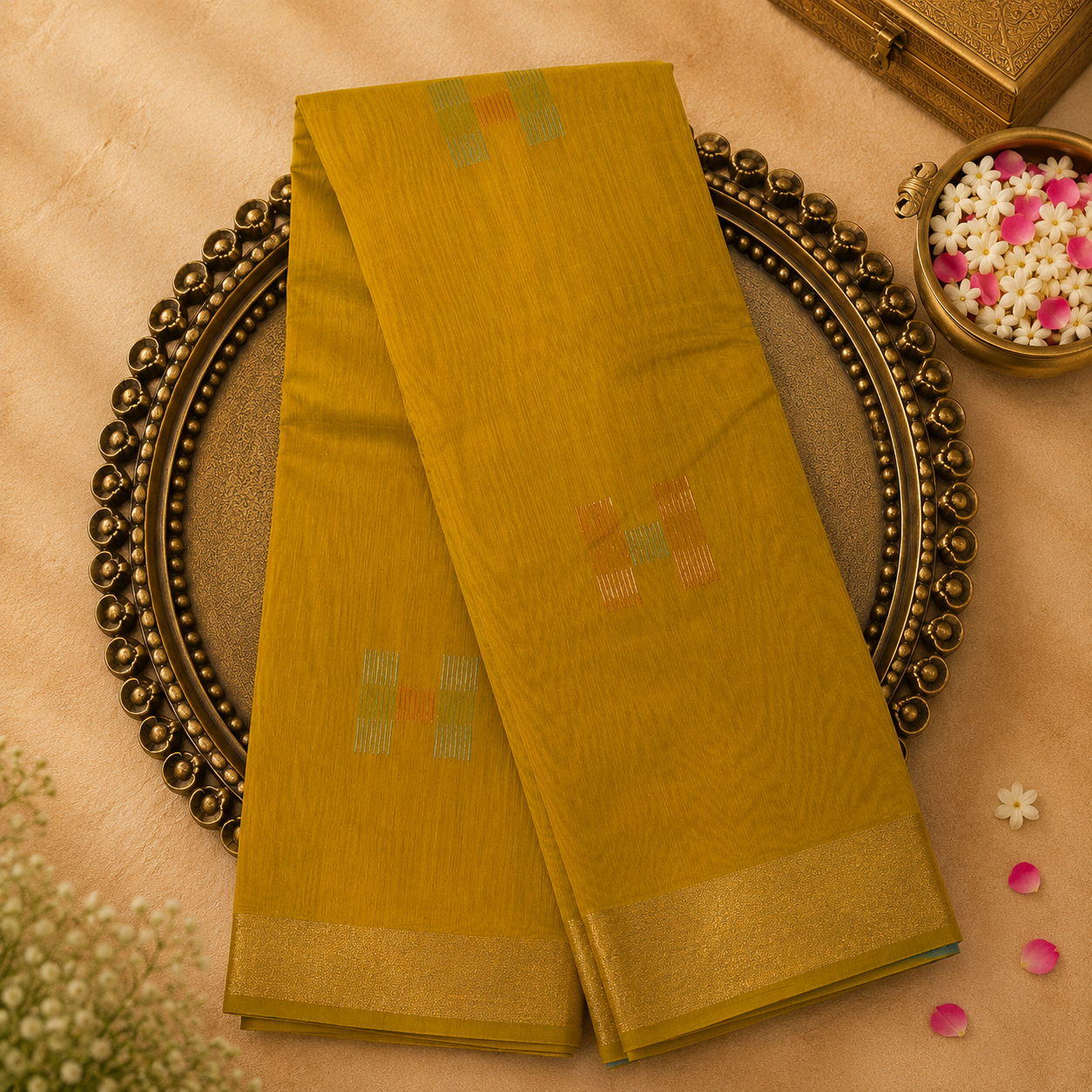 Mehandi Green Pure Silk Cotton Saree with Woven Motifs