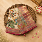 Beige Semi Pashmina Silk Saree with Meenakari Florals & Animal Motifs