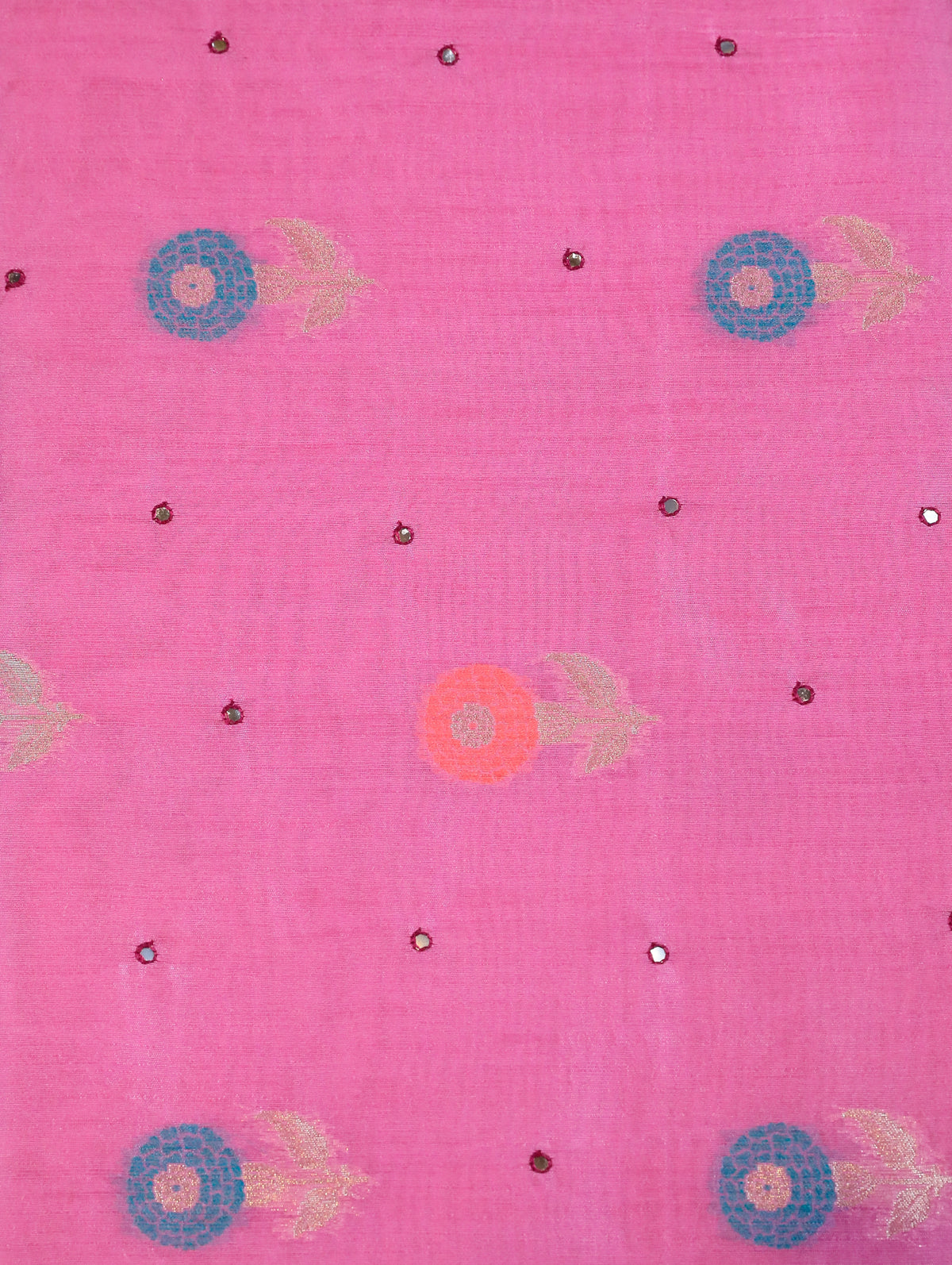 Light Pink Semi Raw Silk Saree with Floral Motifs & Mirror Work