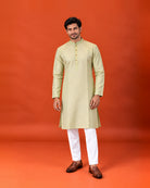 Pista Green Silk Embroidered Kurta with White Pants