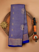 Dark Indigo Pure Mysore Tissue Silk Saree with Zari Motifs & Border