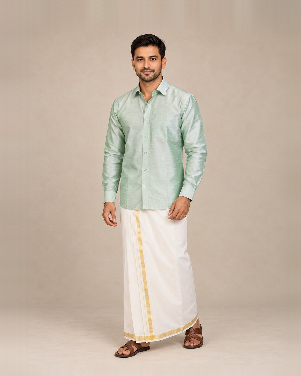 Mint Green Plain Raw Silk Shirt