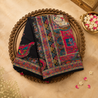 Black Semi Pashmina Silk Saree with Meenakari Animal Border & Pink Butti Blouse