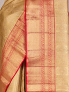 Golden Pure Kanjeevaram Silk Saree with Brocade & Bright Red Border - detail