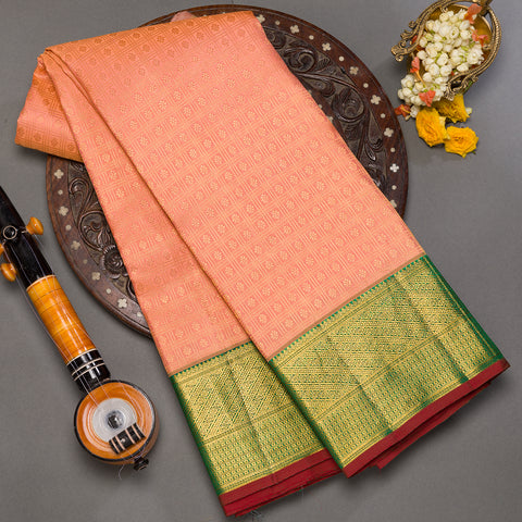 Peach Kanjivaram Check Print Silk saree