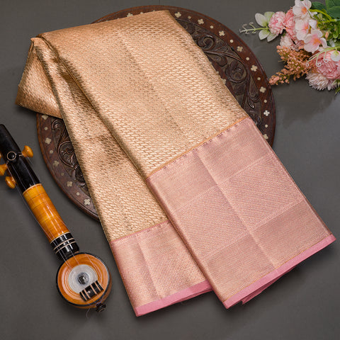 Rose Gold Tissue Brocade Silk Saree