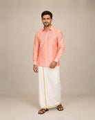 Light Peach Plain Raw Silk Shirt
