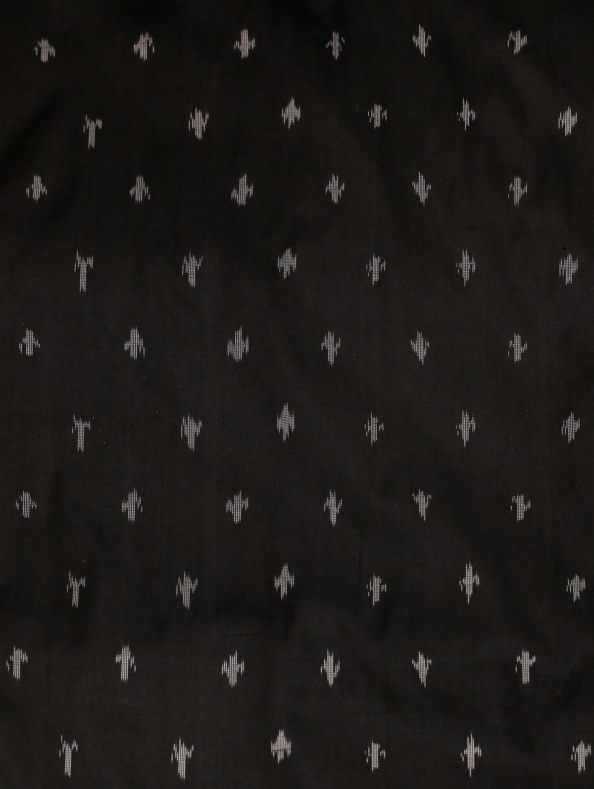 Black Pure Ikat Silk Saree with White Buttas & Broad Ikat Border