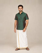 Dark Green Plain Raw Silk Shirt